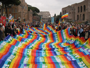 Coliseu com a bandeira de paz